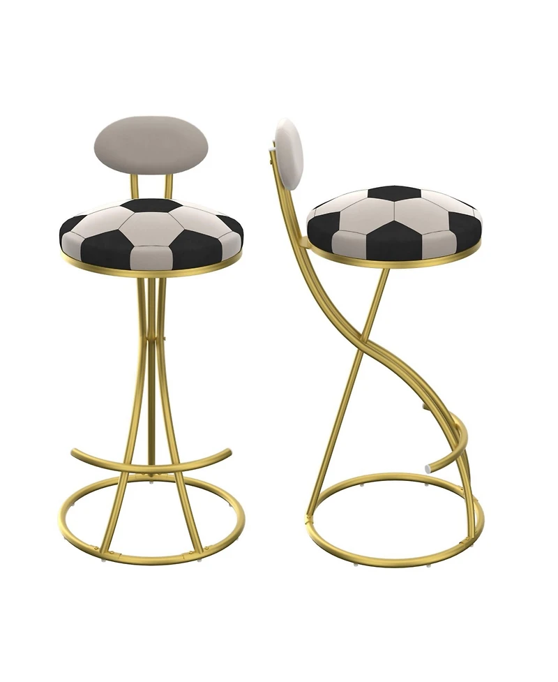 Streamdale Furniture Football Print Bar Stools Set of 2, Counter Height, Velvet, Gold/Cream
