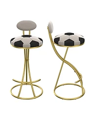 Streamdale Furniture Football Print Bar Stools Set of 2, Counter Height, Velvet, Gold/Cream