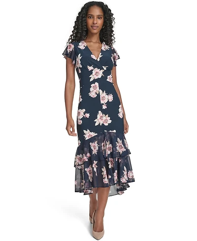 Tommy Hilfiger Women's Chiffon Combo Midi Dress