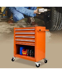 Simplie Fun 4 Drawers Multifunctional Tool Cart With Wheels-Orange