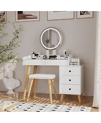 Streamdale Furniture Streamdale Led Glass Top Dressing Table with Ext. Table & Stool