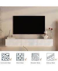 Streamdale Furniture Floating Tv Stand w/ Led, 67" Modern Entertainment Center, White