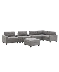 Streamdale Furniture 104" Tufted Sectional Sofa with Acrylic Table, Consoles, Usb Charger, Storage, Ottoman