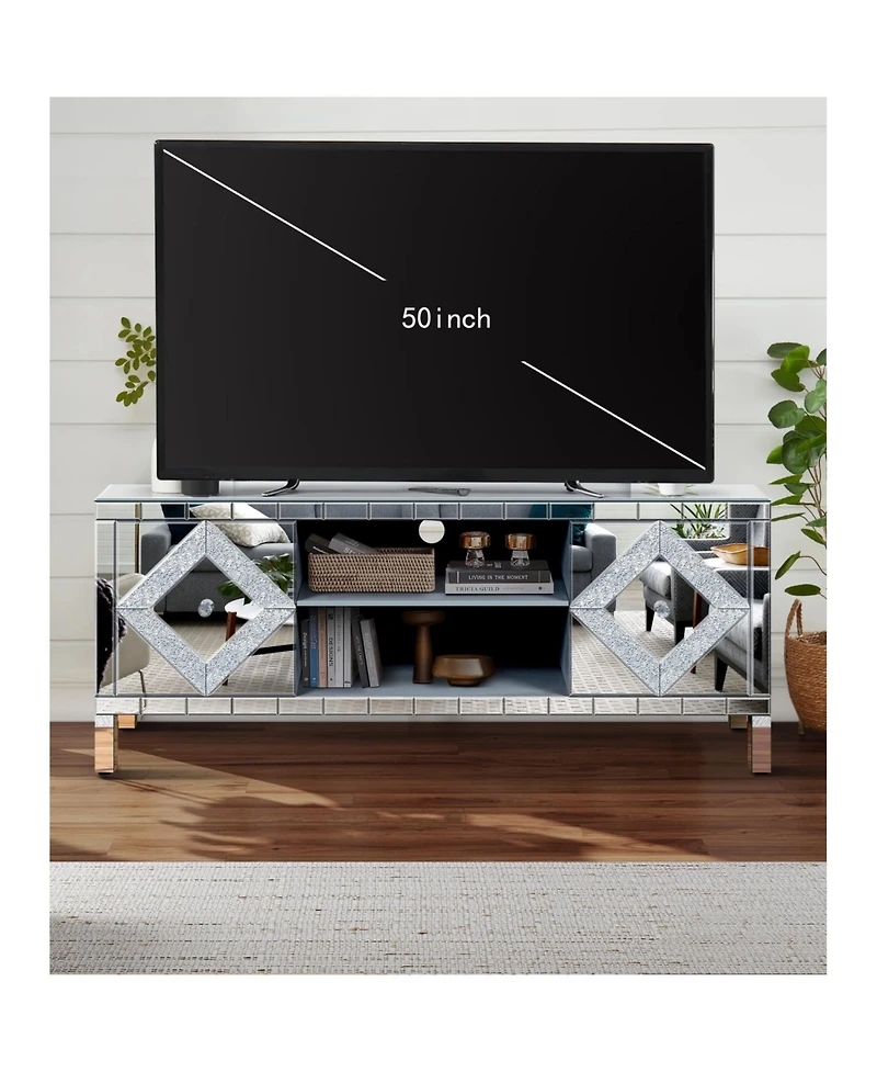 Streamdale Furniture 47" Mirror Tv Console - Diamond Doors Open Storage