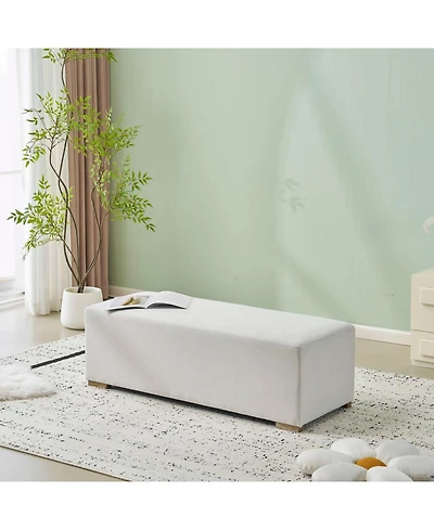 Streamdale Simple White Long Ottoman, Practical Furniture for Living Room and Bedroom