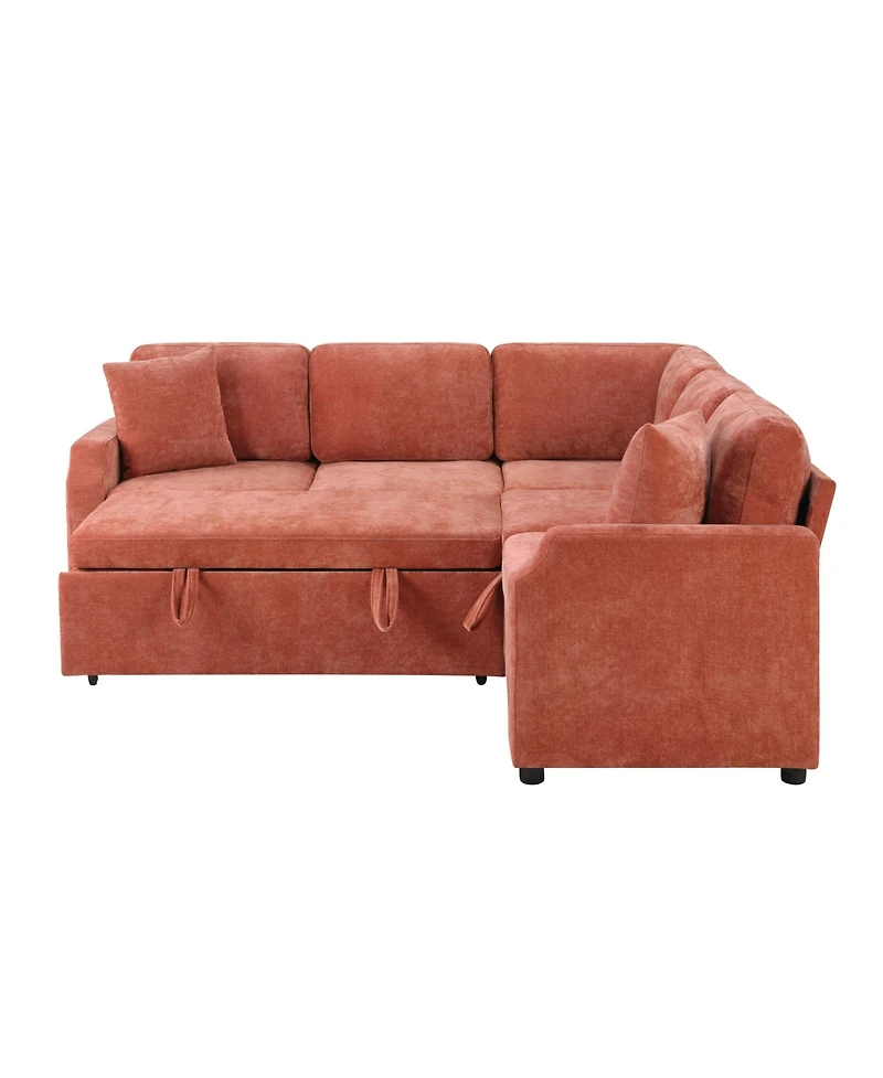 Streamdale Furniture Sectional Sofa Bed L-Shape Orange Sleeper with Hidden Storage