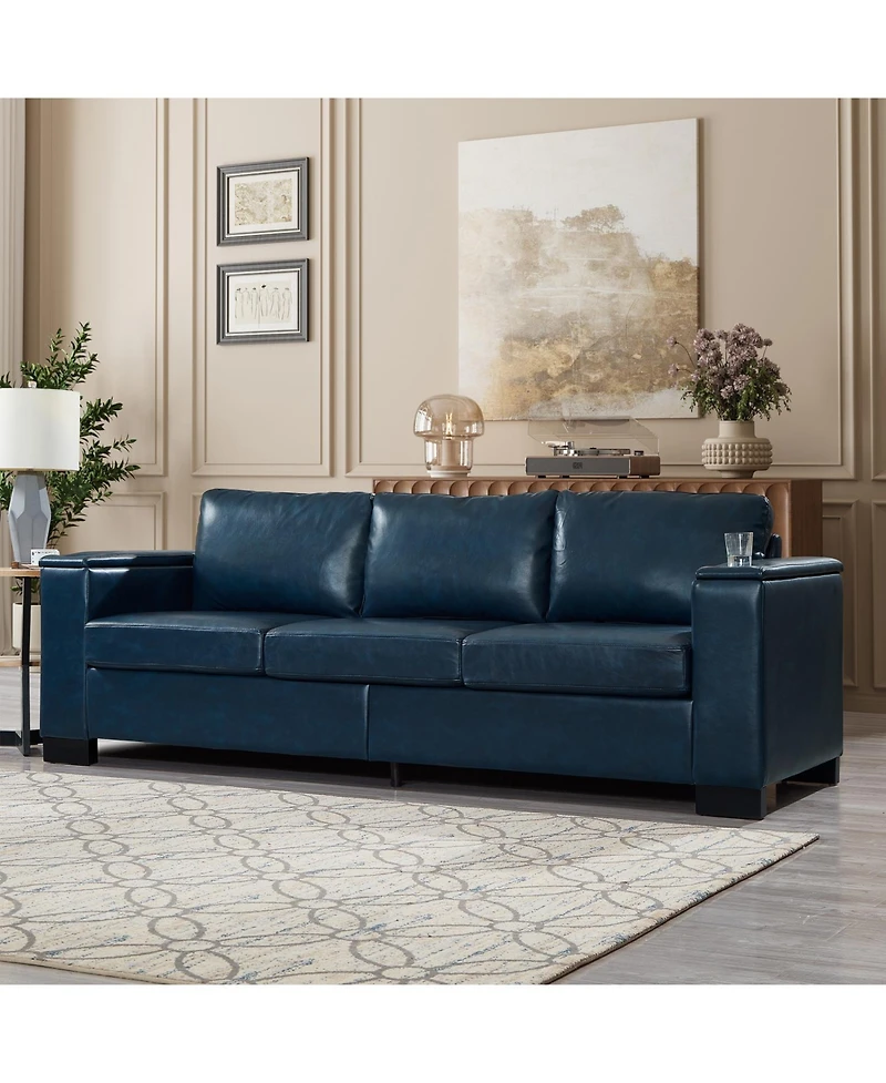 Streamdale Furniture Streamdale Modern Faux Leather Sofa with Cup Holder & Storage