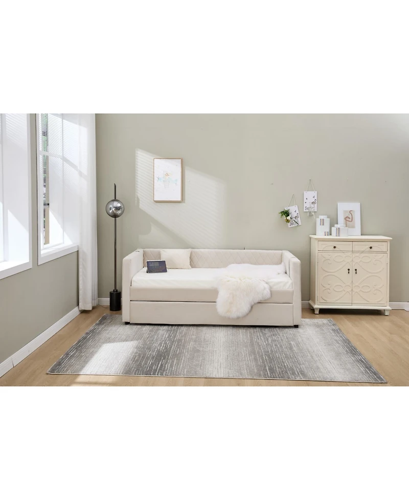 Streamdale Furniture Beige Velvet Daybed - Modern Diamond Grid Design