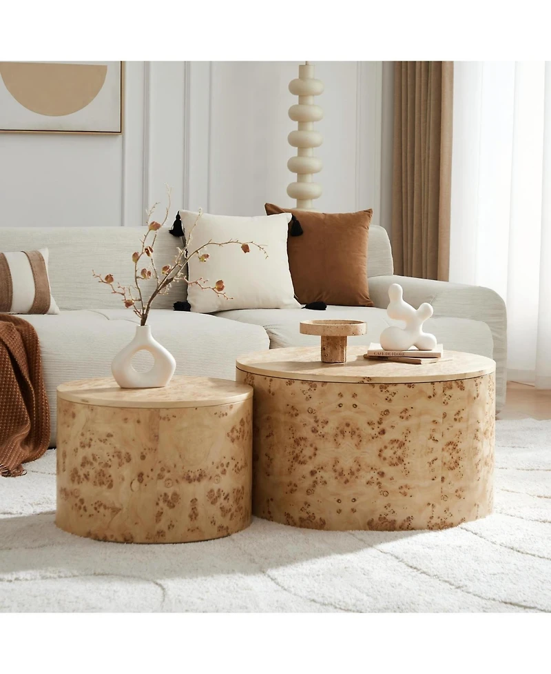 Streamdale Furniture Burl Wood Nesting Coffee Table Set - 2-Piece Storage Tables
