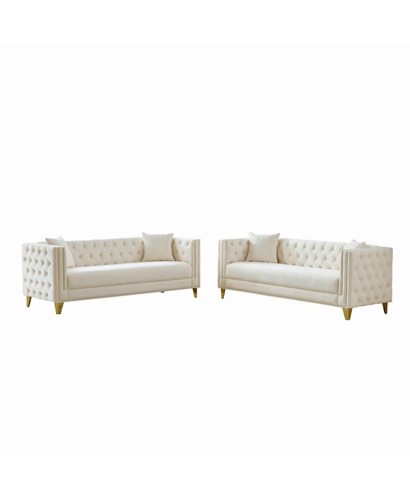 Streamdale Furniture Streamdale Chesterfield Velvet Sofa, 3+3 Seater, Button Nailhead.