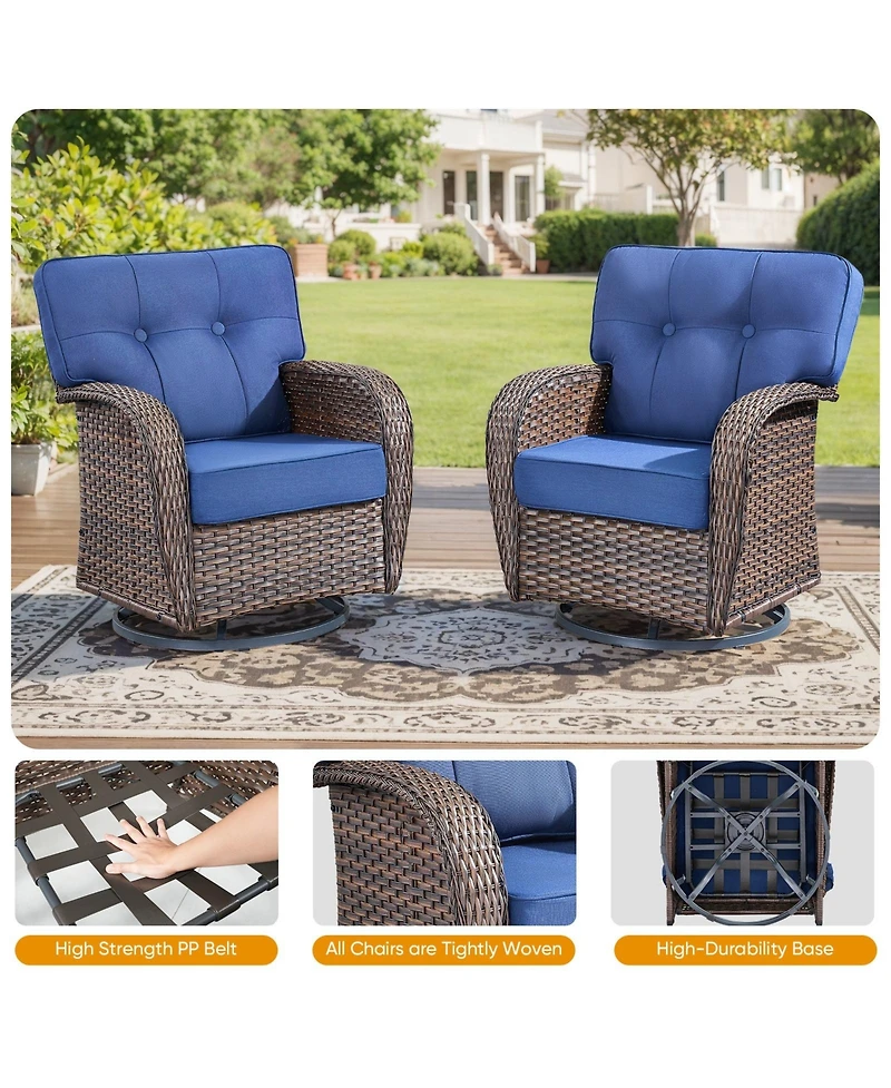 Gymojoy T-Frame Brown Wicker Outdoor Swivel Glider Chairs with Olefin 5 In. Thick Cushions 2-Pack)
