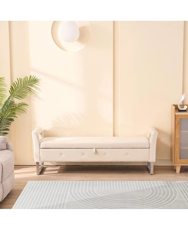 Streamdale Furniture Velvet Storage Bench with Armrests - 67.91" Wide