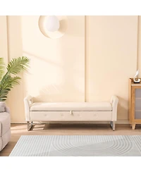 Streamdale Furniture Velvet Storage Bench with Armrests - 67.91" Wide