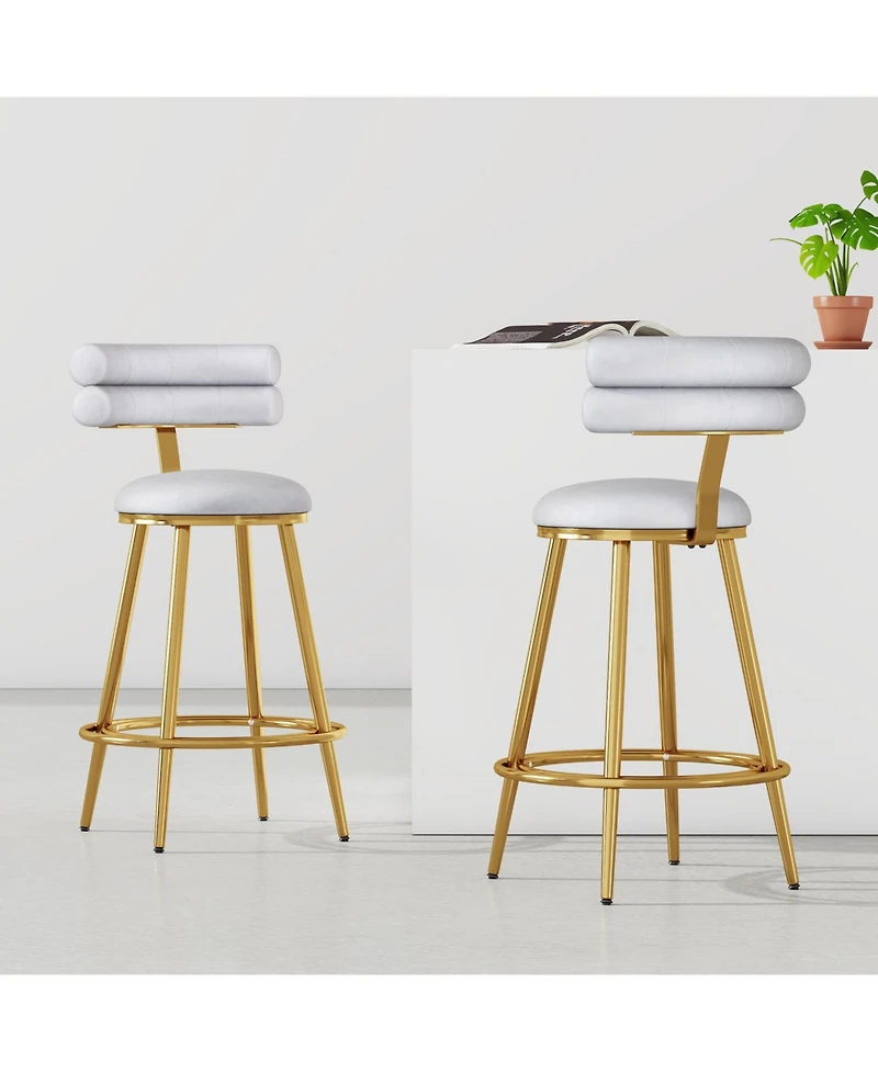 Streamdale Furniture Modern Velvet Counter Stool Set, Light Gray with Iron Frame, 27.65