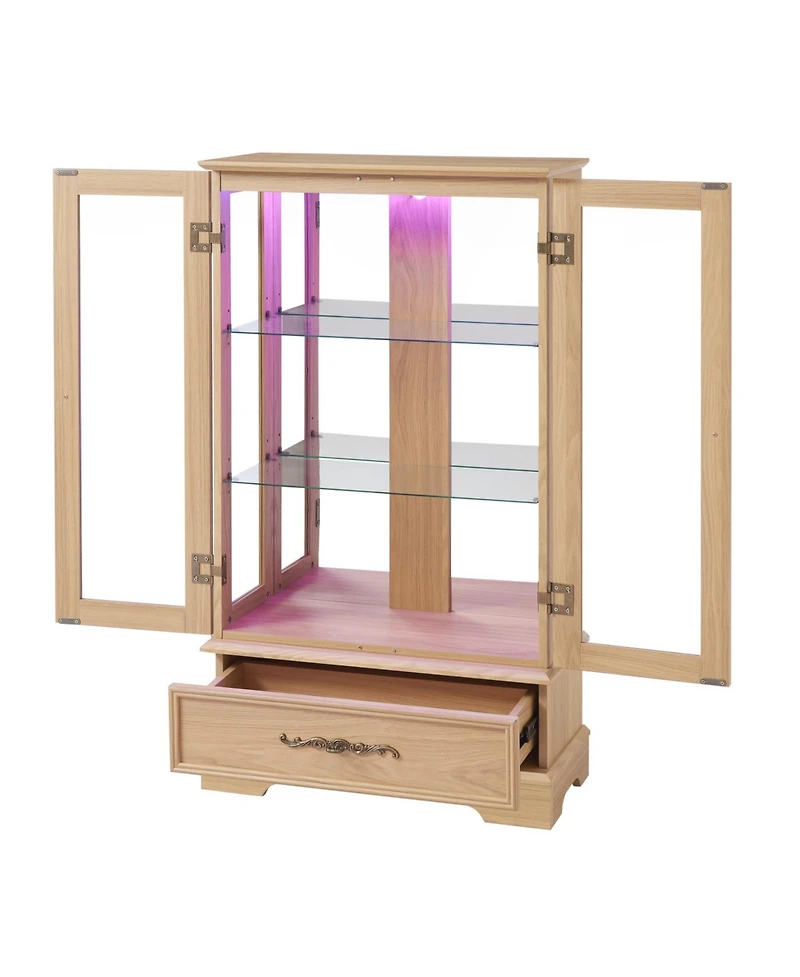 Streamdale Furniture Lighted Glass Curio Cabinet - Light Oak Finish