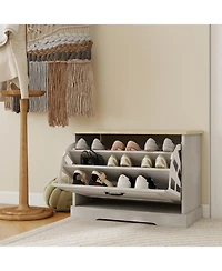 Streamdale Furniture Streamdale Shoe Storage Bench - Flip Drawer & Adjustable Shelf - Antique White