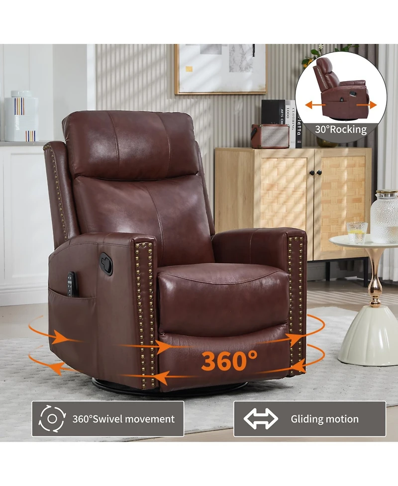 Streamdale Furniture Wine Red Leather Heat Massage Rocker Recliner
