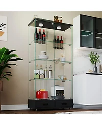 Streamdale Furniture Glass Display Cabinet w/ Drawers & Led Lights