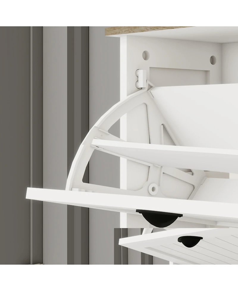 Streamdale FurnitureShoe Storage Cabinet - 3 Flip Drawers, 1 Drawer - Antique White