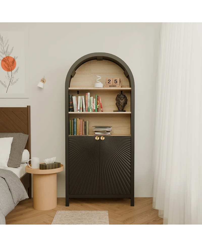 Streamdale 61" Arched Bookcase with Door - Black