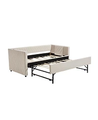 Streamdale Furniture Beige Velvet Daybed - Modern Diamond Grid Design