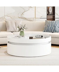 Streamdale White Round Lift Coffee Table, Marble/Wood Top, 29.5"