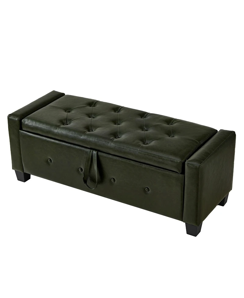 Streamdale Furniture Streamdale 48" Storage Ottoman Bench - Tufted Faux Leather - Dark Green