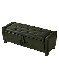 Streamdale Furniture Streamdale 48" Storage Ottoman Bench - Tufted Faux Leather - Dark Green
