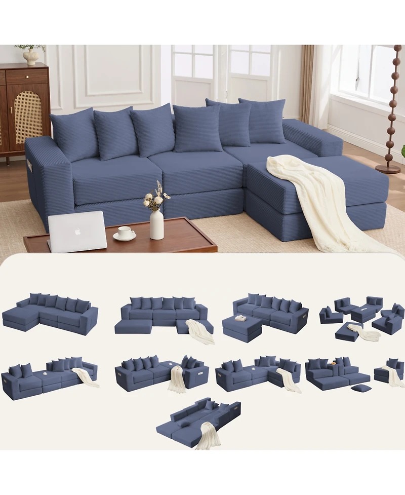 Streamdale Furniture Streamdale 10-in-1 Corduroy Convertible Sectional Sofa with Pillows