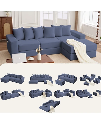 Streamdale Furniture Streamdale 10-in-1 Corduroy Convertible Sectional Sofa with Pillows
