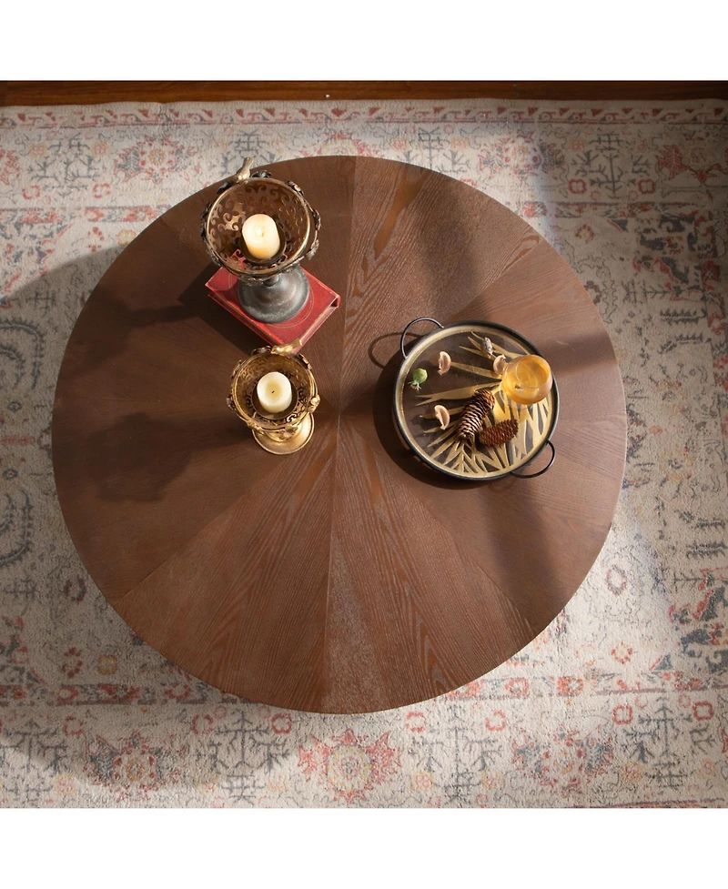 Streamdale Furniture 39" Round Coffee Table - Handcrafted Relief Pedestal