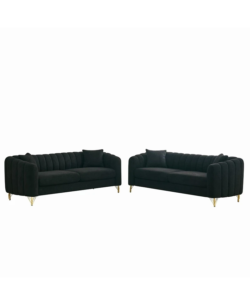 Streamdale Furniture Streamdale Oversized Chenille Sofa, Modern Tufted Couch, Gold Legs