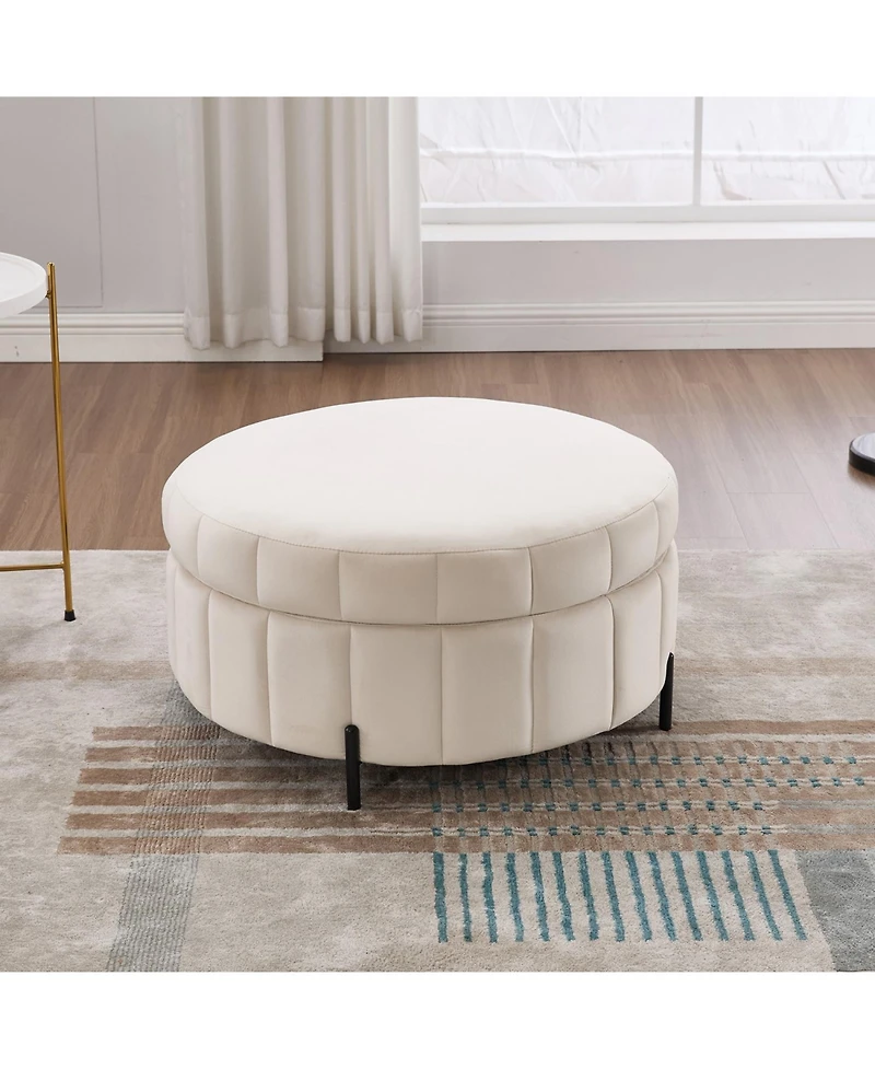 Streamdale Furniture 31.5" Beige Velvet Storage Ottoman with Reversible Lid