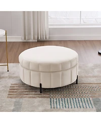Streamdale Furniture 31.5" Beige Velvet Storage Ottoman with Reversible Lid