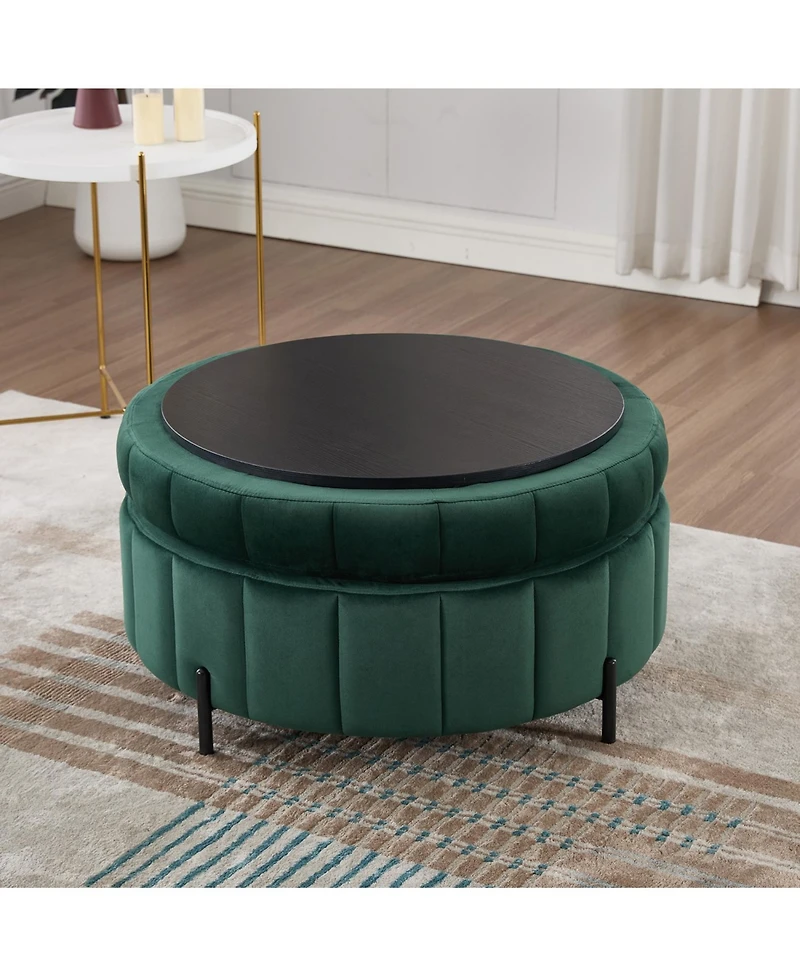 Streamdale Furniture 31.5" Green Velvet Storage Ottoman with Reversible Lid