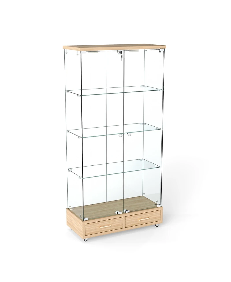 Streamdale Furniture Modern Glass Display Cabinet w/ Drawers & Led Lights