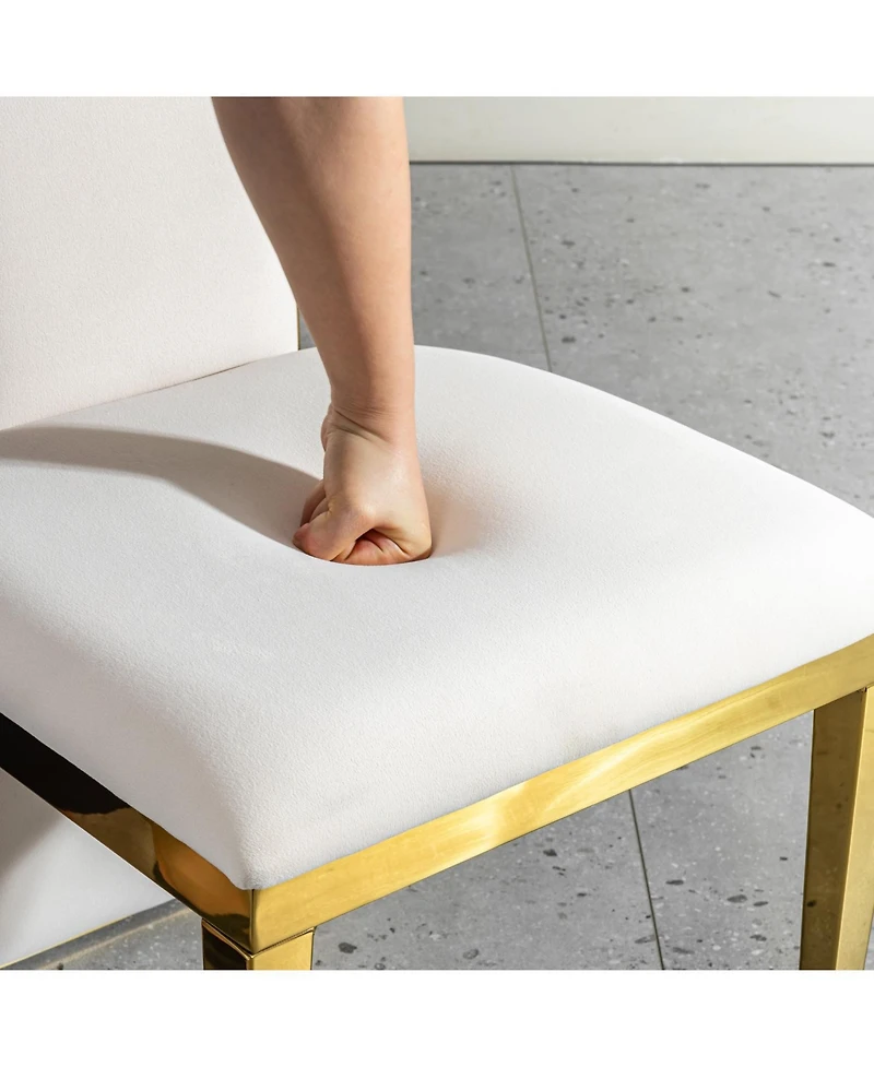 Streamdale Furniture set of 2pcs Dining table gold stainless steel with white fabric