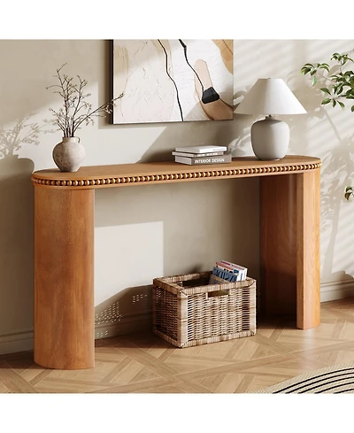 Streamdale Furniture Vintage Console Table - Beaded Trim, Reversible Legs, Natural Wood