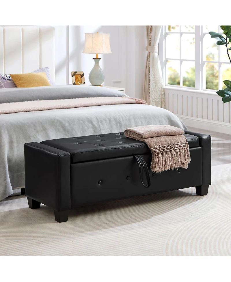 Streamdale Furniture + 48" + Faux Leather + Tufted + Storage Ottoman Bench