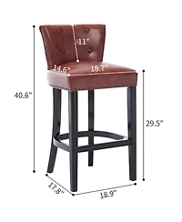 Streamdale Furniture Cow Leather & Wood Bar Stool - 29.5" Kitchen/Pub Height