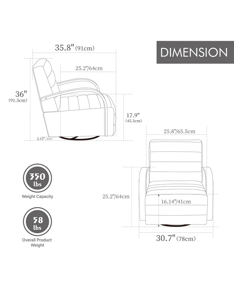 Streamdale Furniture 30.7" Swivel Accent Chair - Tufted Lounge Reading Chair - Gray