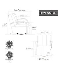 Streamdale Furniture Streamdale 30.7" Swivel Accent Chair - Channel Tufted, Solid Wood Arms - Charcoal