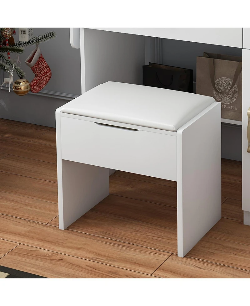 Streamdale Furniture Streamdale Vanity Desk with Led Mirror Power Outlet 3 Drawers 7 Shelves & Stool