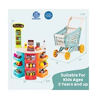 Hongge Kids Grocery Store Playset with Checkout Counter Shopping Cart and Pretend Food Accessories