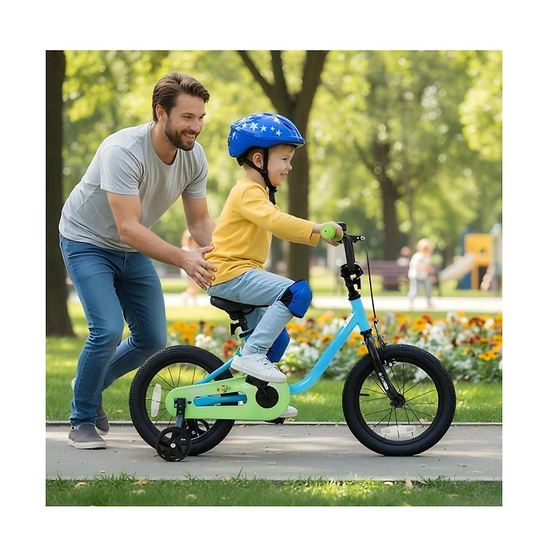 Hongge Kids Training Bike with Adjustable Seat Dual Brakes Rubber Tires and Removable Wheels