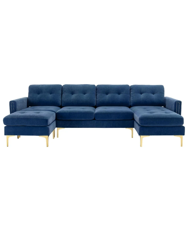 Streamdale Furniture L-Shape Convertible Sectional Sofa with Ottoman