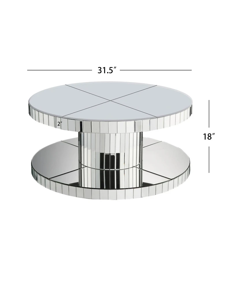 Streamdale Furniture Luxury Round Mirror Coffee Table - Fluted Glass 31.5"