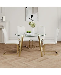 Streamdale Furniture Modern Glass Circle Table & White Pu Chairs (Set of 5)