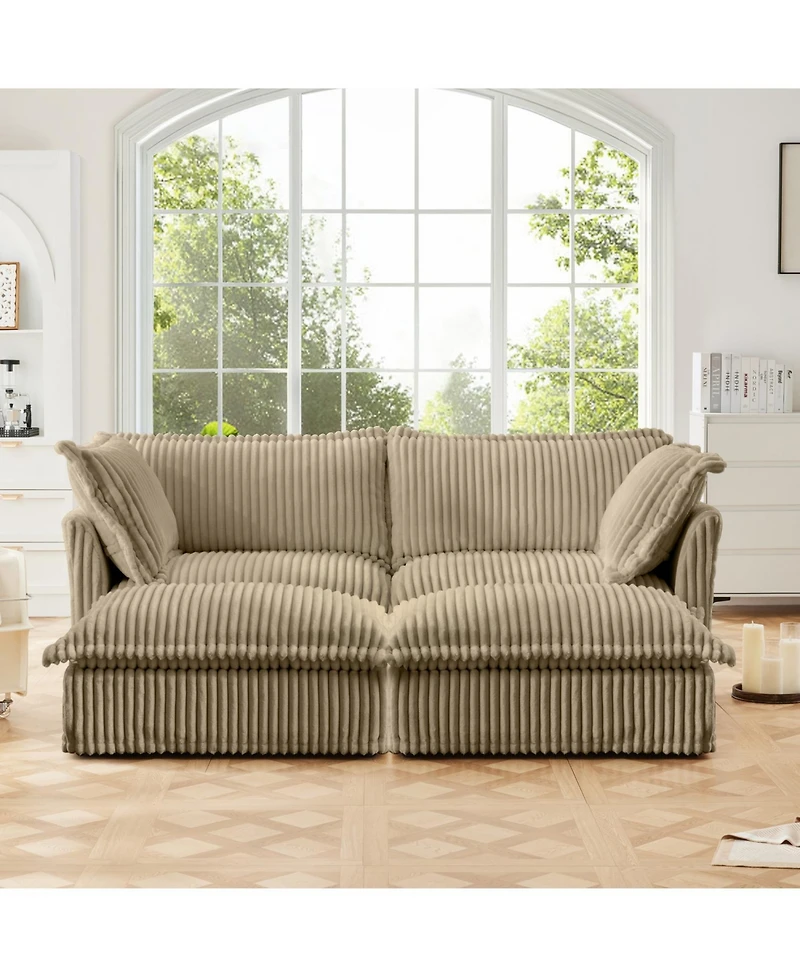 Streamdale Furniture Slipcovered 2-Seater Sofa with Ottomans Corduroy Camel