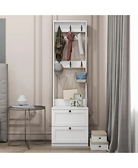 Streamdale Furniture 2-in-1 Coat Rack Nightstand with Drawer & Hooks